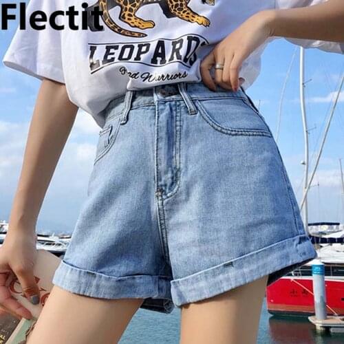 Flectit ‘80s High Waisted Denim Shorts Rolled Hem Womens Summer Shorts Casual Young Girl Female Mom Shorts