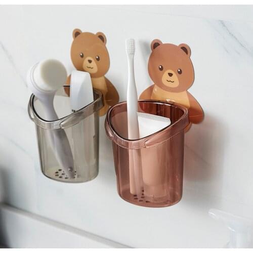 1/2pcs Cute Cartoon Toilet Organizer Rack Bathroom Shelf Wall Mounted Storage Box Punch Free Toothpaste Toothbrush Storage Racks