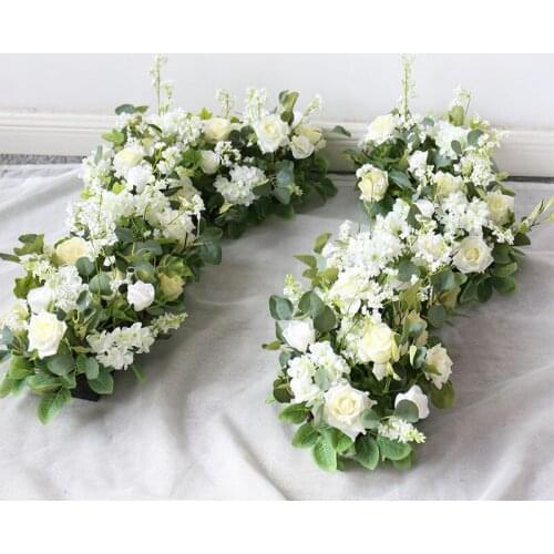 2pcs 50cm Creative luxury artificial flower row runner table home decor for wedding backdrop party white green leaf flower wall