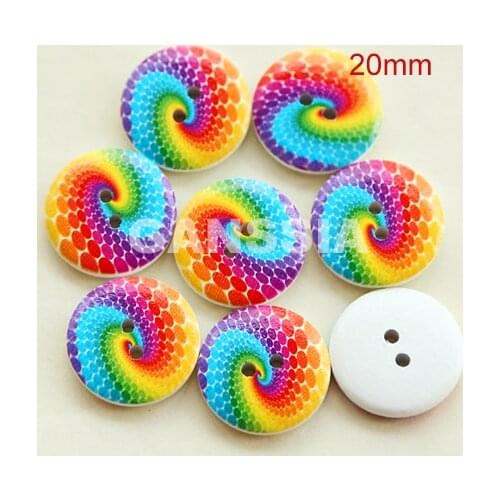 30pcs/lot Stylish rainbow color 20mmpainted wooden button for DIY scrapbooking Garment embellishment buttons Sewing (ss-1042)