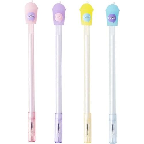 20 Pcs Student Creative Love Drink Cup Transparent Rod Gel Pen Student Stationery Learning Office Stationery Pen Wholesale