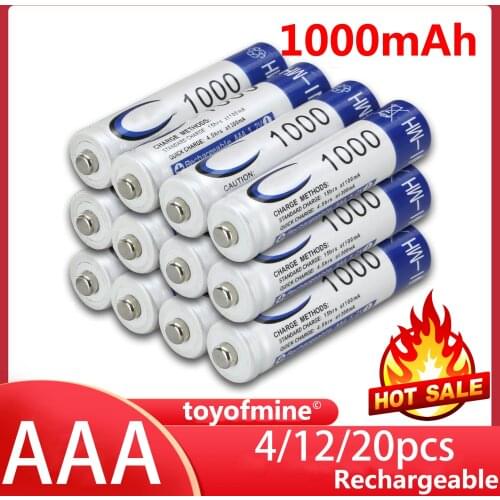 2019 New Brand AA 3000mah AAA 1000mAh rechargeable battery NI-MH 1.2V Rechargeable battery for led light toy mp3 Free shipping