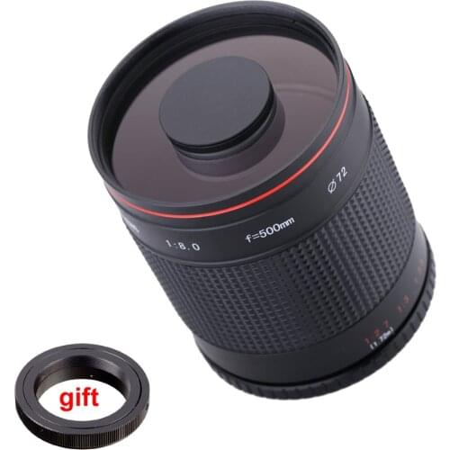 500mm f/8.0 Camera Telephoto Manual Mirror Lens + T2 Mount Adapter Ring for Nikon D3200 D3300 D5200 D5500 D7000 D7200 D800 DSLR