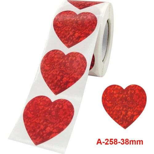 500pcs 1.5inch heart Love Thank you Scrapbooking Label Stickers Festival Birthday Gift Decorations Packaging Sticker Roll