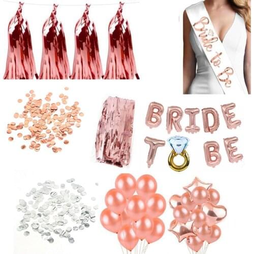 Just Married Banner Rose Gold Team Bride To Be Balloons Wedding Decoration Bridal Shower Photobooth Bachelorette Party Supplies
