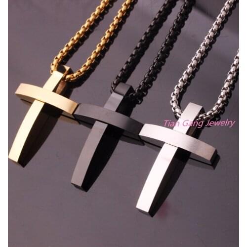 Free Shipping Male Silver Color Gold Black Color Peters Inverted Cross Pendant Necklace for Men Stainless Steel Choker Jewelry