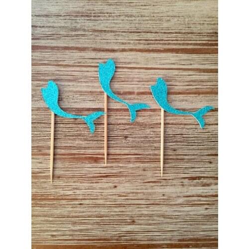 Glitter Mermaid tails Cupcake Toppers birthday nautical Wedding Bridal Shower Engagement Party food picks party decorations