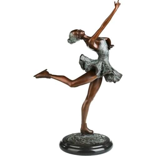 Large Roller Skating Ballet Dance Girl Statue Sculpture Copper Material Greenish Female Dancer Figurine for Home Decor