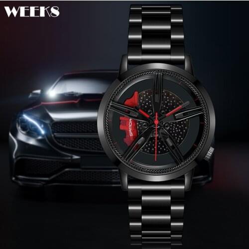 Car Wheel Rim Hub Men Watch Luxury Male Quartz Stainless Steel Full Black Strap Wrist Watches Waterproof Man Relogio Masculino