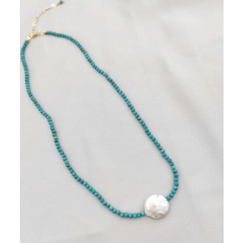 Natural Gemstone Choker Necklace Real Turquoise Baroque Pearl Bohemian Necklace Boho Collier Femme 14K Gold Filled Women Jewelry