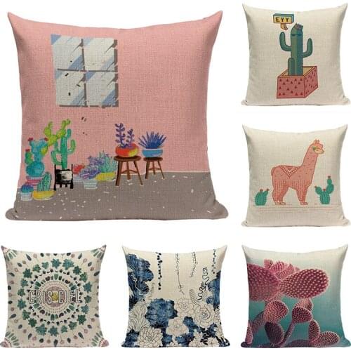 Jungle Plant Cactus Decor Cushion Covers Living Room Pillows Case Floral Pillows Cases Alpaca Llama Decorative Cushions Cover