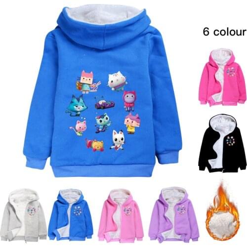 Gabbys Dollhouse cartoon childrens clothing cardigan zipper thick jacket boy girl winter coat kids fall velvet warmth Clothes