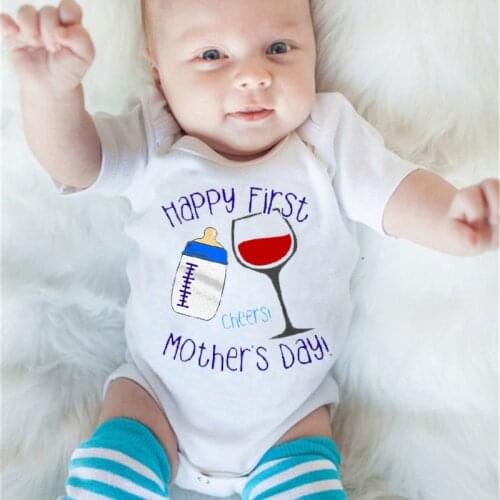 DERMSPE Happy First Mothers Day Funny Letter Print Infant Baby Romper Boys Girls Short Sleeved Jumpsuit Kids Loose Clothes