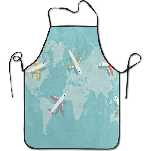 Kitchen Baking Personality Apron Restaurant Chef Garden Handmade Apron Colored Airplanes Flying World Map