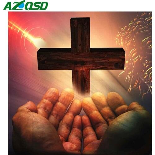 AZQSD Full Square Diamond Embroidery Jesus Mosaic Needlework Diamond Painting Religious Cross Stitch Rhinestones Home Decor