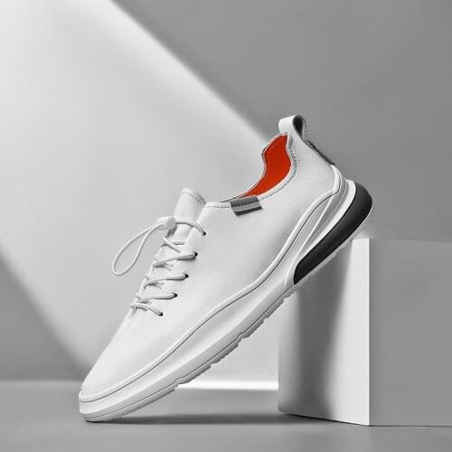 Mens Casual Leather Shoes Breathable Men Lace-Up Luxury Designer White Fashion Sneakers Men Shoes Anti Slippery Flats Shoe