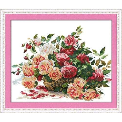 A basket of roses cross stitch kit flower 18ct 14ct 11ct count printed canvas stitching embroidery DIY handmade needlework