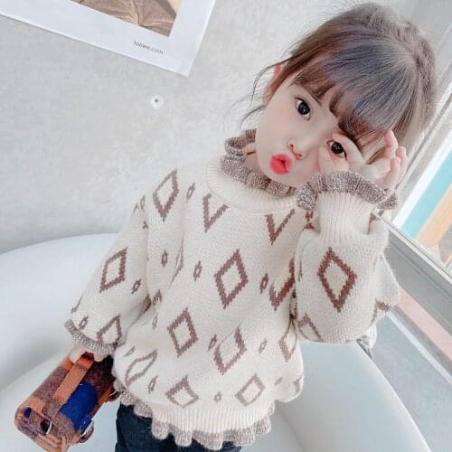New Spring Winter Girl Casual Sweater Childrens Knitted Kids Pullover Thick Warm Fashion Thicken Pattern Clothing Arctic Velvet