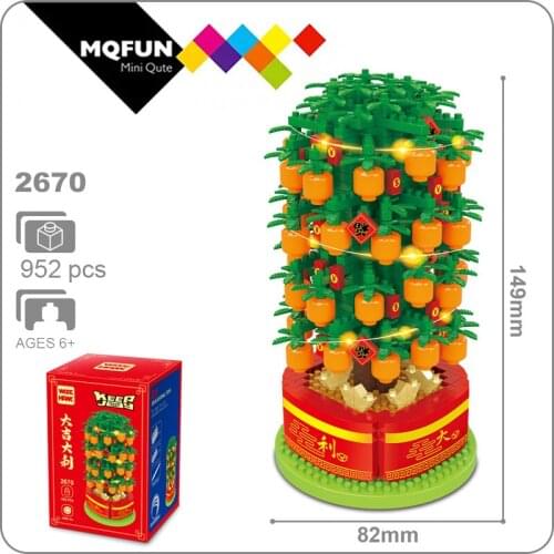 WiseHawk Chinese New Year Gift Orange Tree Blossom Good Luck Creative Building Block with Light Educational Toy for Kid Children