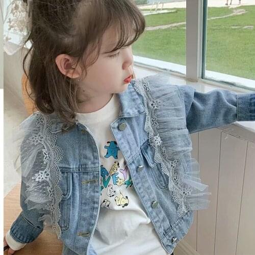 1-6T Childrens Denim Jackets Girl Trench Jean Embroidery Jackets Girls Kids clothing baby Lace coat Casual outerwear Windbreake