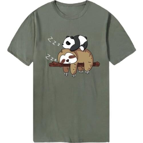 Panda Sloth Hip Hop Mans T-shirts Short Sleeve Print 2020 Tshirts Vintage Black Tops Male Cosplay Tees Loose Fit Homme Camiaetas