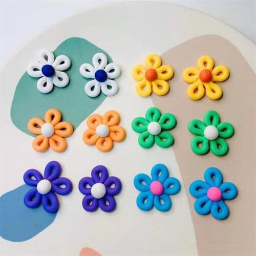 10Pcs 30MM Colorful Pink Purple Resin Cute Littler Flower Patches Charm For DIY Making Earrings Jewelry Accessories