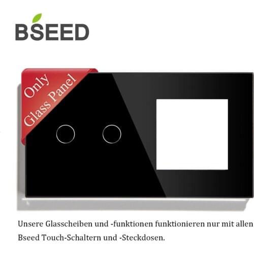 BSEED 2 Gang Switch With Wall Socket Glass Panel Only 157 mm White Black Gloden EU Standard Pearl Crystal Glass
