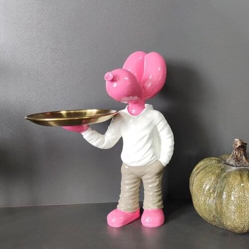 Nordic Balloon Dog Storage Tray Resin Accessories Dining Table Figurines Decoration Home Livingroom Desktop Furnishing Ornaments