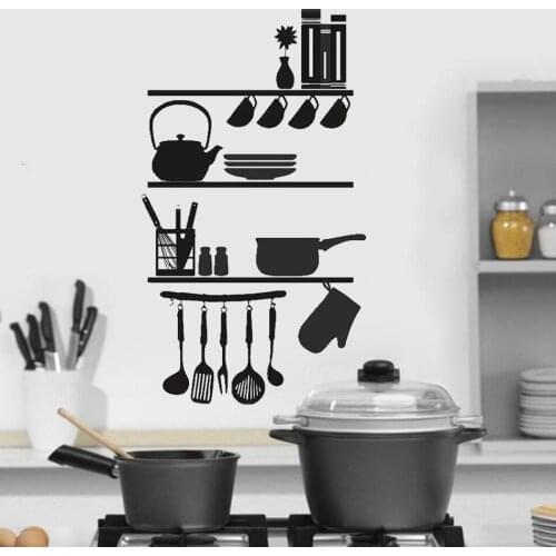 Kitchen tool Shelves Utensils Coffee cup kettle Wall Decal Kitchen Decor Abstract Art Vinyl stickers restaurant Decor HY493