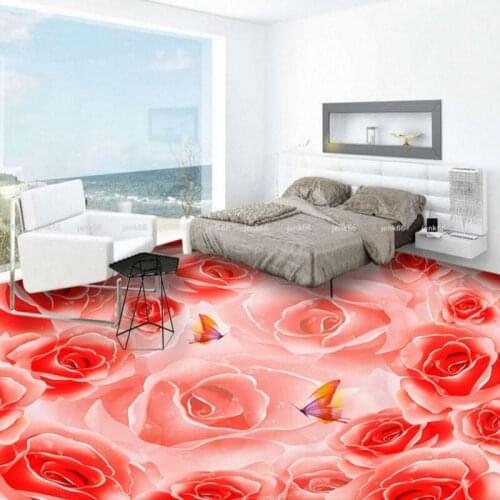 Beibehang custom flooring sticks red rose butterfly fashion 3D living room thick waterproof skid flooring floor tiles decoration