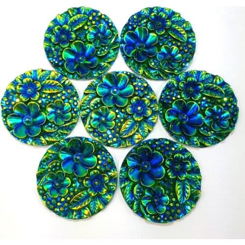 RESIN Round Flower 30mm Rhinestones Strass Crystal Green AB Sew-on Sewing Accessories For Bridal Dresses Costumes Clothes Crafts