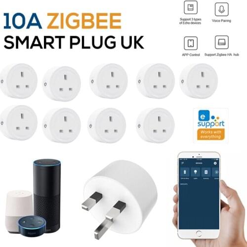 10PCS Zigbee Plug Socket UK/US 10A Smart Sockets Adaptor Remote Voice Control Alexa SmartThings Work With Amazon Alexa Echo