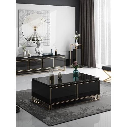 Living room light luxury coffee table post-modern TV cabinet combination simple small-sized black tempered glass metal furniture