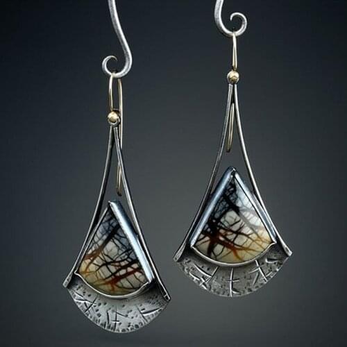 Vintage Silver Color Ginkgo Biloba Drop Earrings For Women Bohemian Brown Sector Plant ginkgo Leaf Resin Earrings