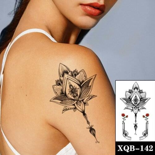 Waterproof Temporary Tattoo Sticker Black Sanskrit Totem Red Rose Gun Design Fake Tattoos Flash Tatoos Arm Body Art Women Men