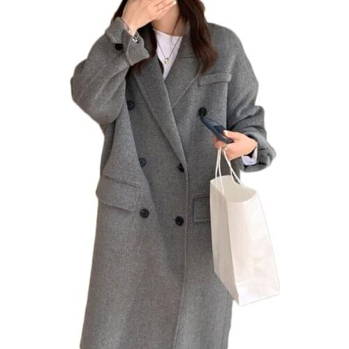 WSYORE High-end Double-sided Cashmere Coat Women Autumn and Winter Woolen Jacket Loose Wild Mid-long Wool Coat Female NS2858