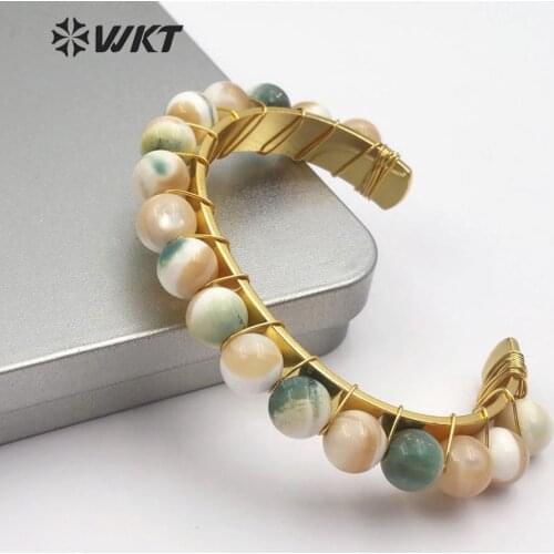 WT-B477 Wholesale 5 pieces! natural shell with gold Beads Bracelet handmade Bangle women fashion shell Bracelet Jewelry