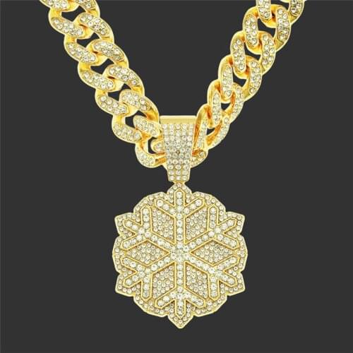Fashion Hip Hop Jewelry Cubic Zircon Snowflake Pendant With Width 13mm Iced Out Miami Cuban Link Chain Choker Gift