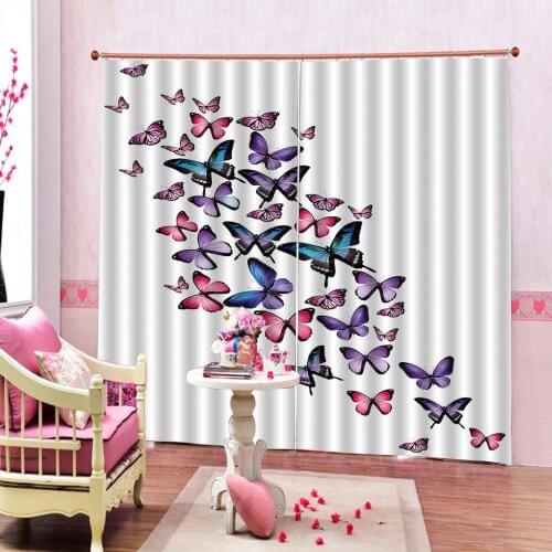 Pastoral Butterfly Print Curtain Large Window For Balcony Living Room Home Decor Drapes Decor Sets (Left and right Side)