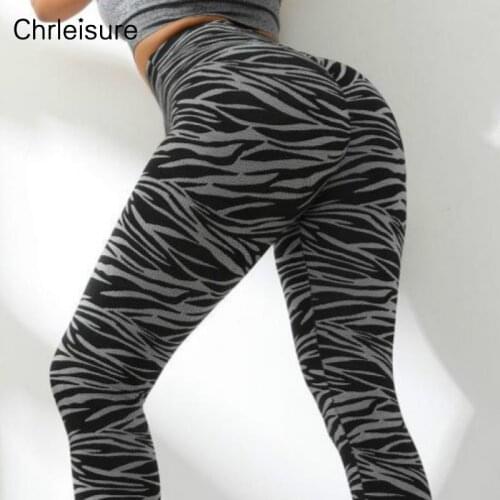 CHRLEISURE Women Leopard Print Leggings Fitness Zebra Stripe Deign Fitness High Waist Push Up Activewear Stretch Female Legging