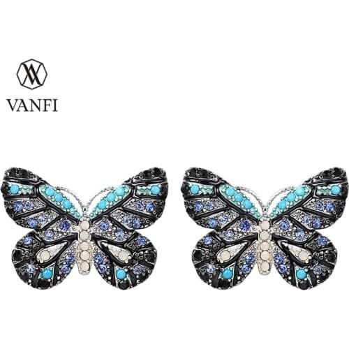 Kfvanfi Women Jewelry Animal Ear Nail Butterfly Earrings Colorful Rhinestones Stud Earrings