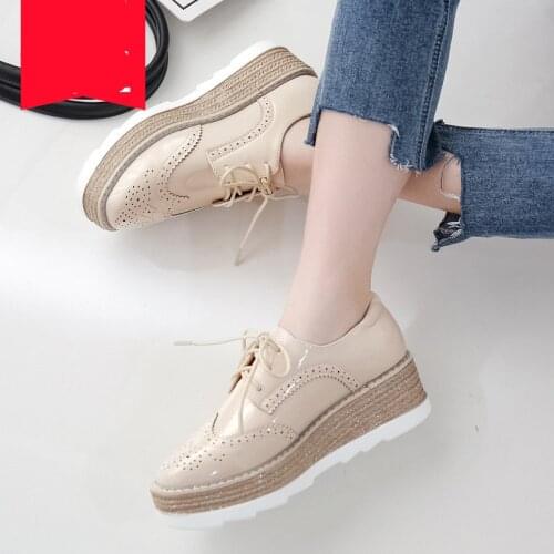 Shallow Mouth Womens Shoes Platform Oxfords Casual Female Sneakers Round Toe British Style Modis Flats Clogs Leather Preppy
