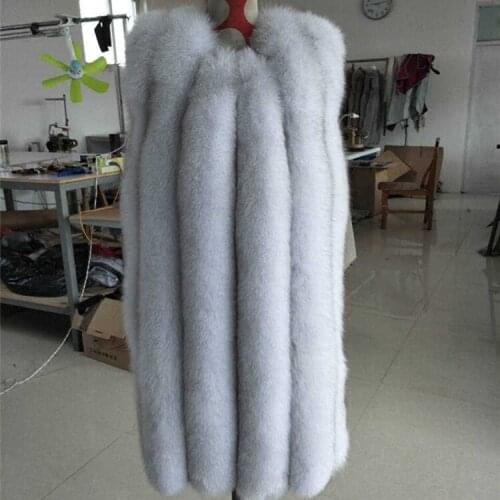 2017 new women fashion natural real Fox fur fur coat long paragraph fur vest strip