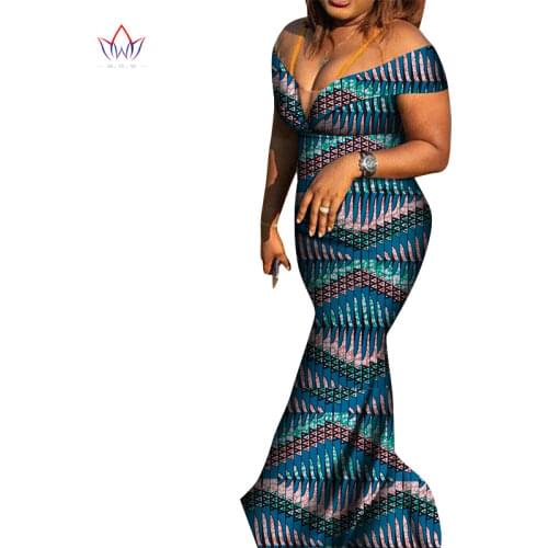 2021 African Print Mermaid Dresses for Women Dashiki African Out off the Shoulder Sexy Dress Plus Size Women Clothing WY8296