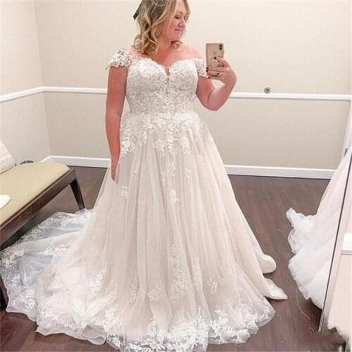Plus Size Wedding Dresses Cap Sleeve Lace Appliques Princess Bride Dress Sweetheart Wedding Gown Vestidos de Noivas 2021
