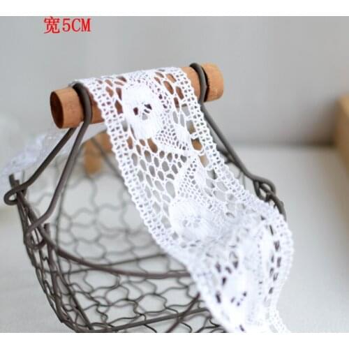 2 Meters Width 5cm 100% Cotton Embroidered Lace Fabric DIY Crafts Sewing Suppies Decoration For Garments Cuffs White Lace Trim