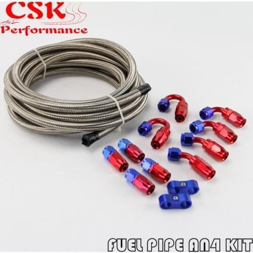 5M AN4 Stainless Steel Braided/Nylon Braided Hose+Fitting Hose End Adaptor Kit Silver/Black