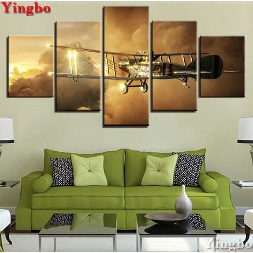 5pcs,diamond landscape mosaic full square round diamond painting aircraft Pictures rhinestones embroidery 5d art wall sticker