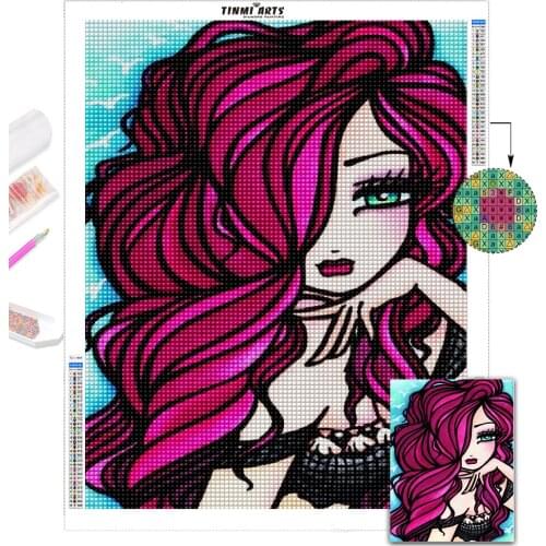 5D DIY Diamond Painting Kits Full Round With AB Drill Cartoon Girl Flowers Embroidery Mosaic Home Decor