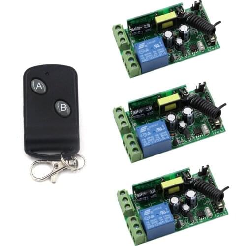 AC85V-250V 1CH 10A Wireless Remote Control Switch 1 Transmitter & 3 Receiver 2 Button Remote Controller New Arrival
